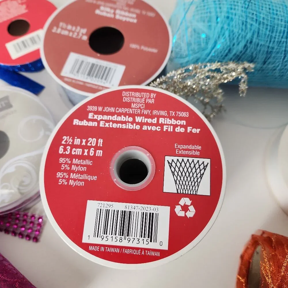 Set crafting supplies metallic deco mesh ribbons for wreath holiday decor lot